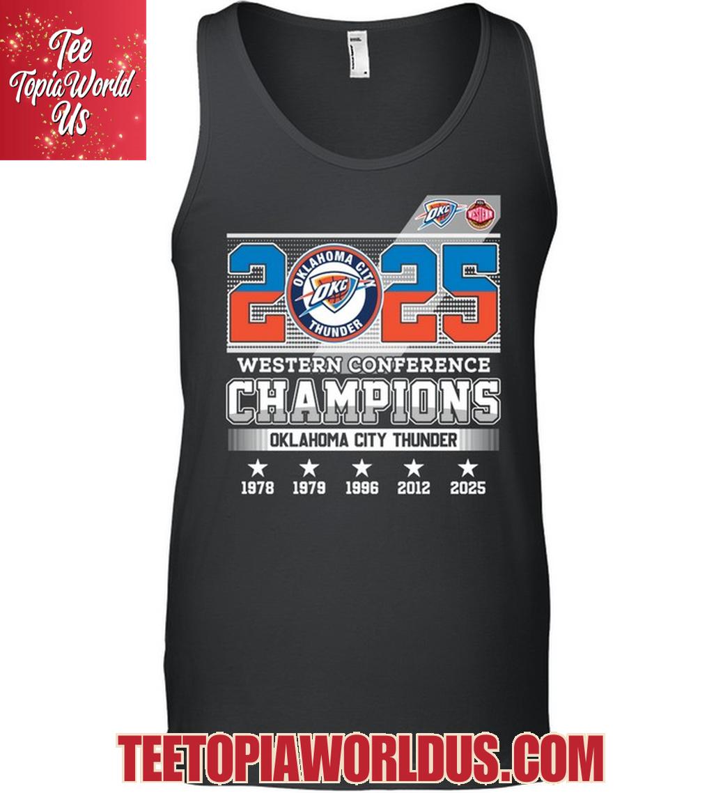 2025 Western Conference Champions Oklahoma City Thunder T-Shirt 2025 Western Conference Champions Oklahoma City Thunder T-Shirt