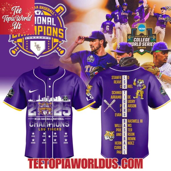 2025 NCAA Baseball National Champions LSU Tigers Purple Jersey