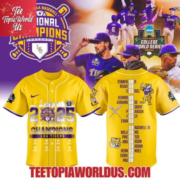 2025 NCAA Baseball National Champions LSU Tigers White Jersey