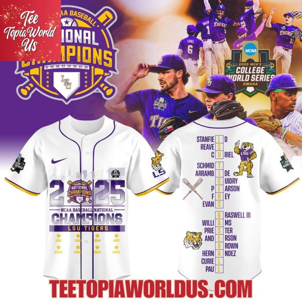 2025 NCAA Baseball National Champions LSU Tigers Yellow Jersey