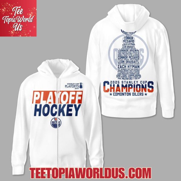 2025 Stanley Cup Champions Edmonton Oilers White T-Shirt, Hoodie