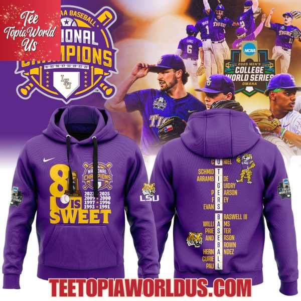 8 Sweet LSU Tigers 2025 NCAA Baseball National Champions Purple T-Shirt, Hoodie