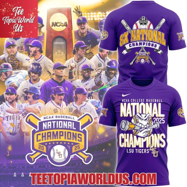8x National Champions LSU Tigers 2025 T-Shirt, Cap