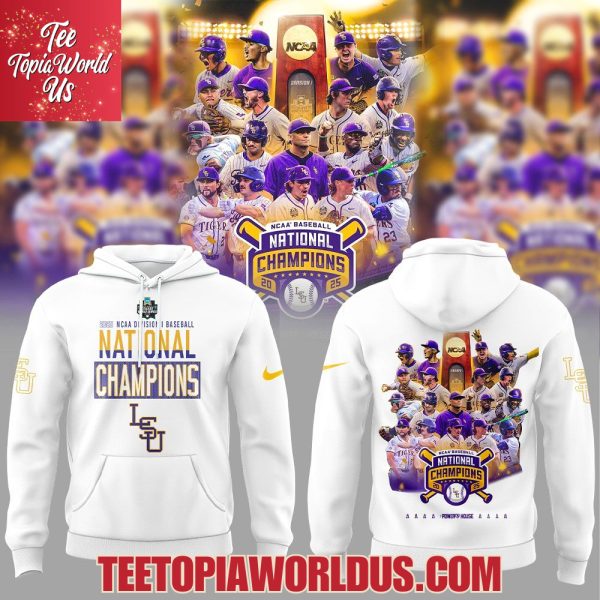 LSU Tigers 2025 NCAA Baseball National Champions White Hoodie, T-Shirt, Cap