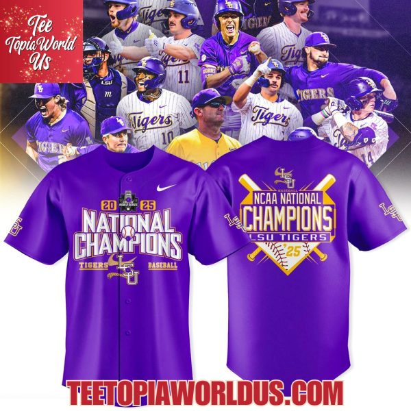 LSU Tigers Baseball NCAA National Champions 2025 Purple Baseball Jersey