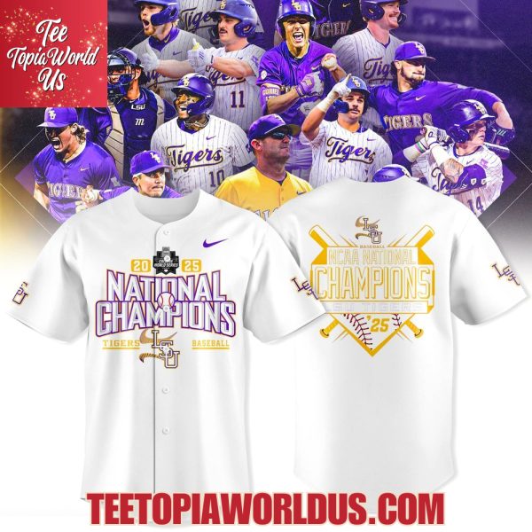 LSU Tigers Baseball NCAA National Champions 2025 White Baseball Jersey