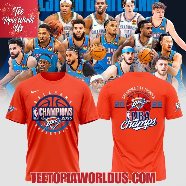 Oklahoma City Thunder Men’s Basketball 2025 NBA Champs Orange T-Shirt, Hoodie