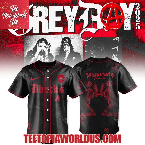Arizona Diamondbacks x $uicideboy$ Grey Day Tour Merch 2025 Baseball Jersey