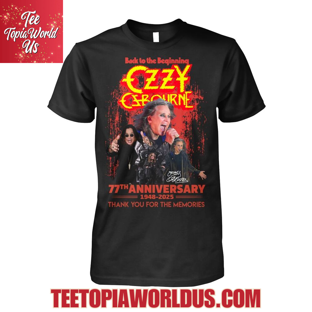 Back To The Geginning Ozzy Ozbourne 77th Anniversary 1948-2025 Thank You For The Memories T-Shirt Back To The Geginning Ozzy Ozbourne 77th Anniversary 1948-2025 Thank You For The Memories T-Shirt