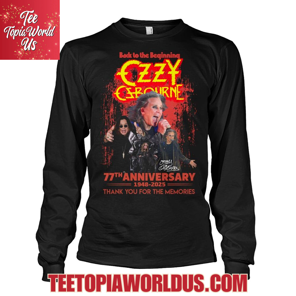 Back To The Geginning Ozzy Ozbourne 77th Anniversary 1948-2025 Thank You For The Memories T-Shirt Back To The Geginning Ozzy Ozbourne 77th Anniversary 1948-2025 Thank You For The Memories T-Shirt
