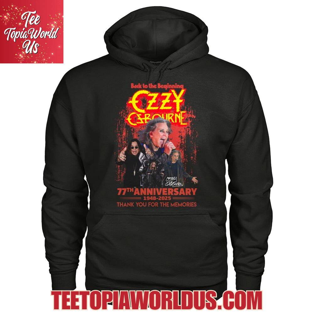 Back To The Geginning Ozzy Ozbourne 77th Anniversary 1948-2025 Thank You For The Memories T-Shirt Back To The Geginning Ozzy Ozbourne 77th Anniversary 1948-2025 Thank You For The Memories T-Shirt