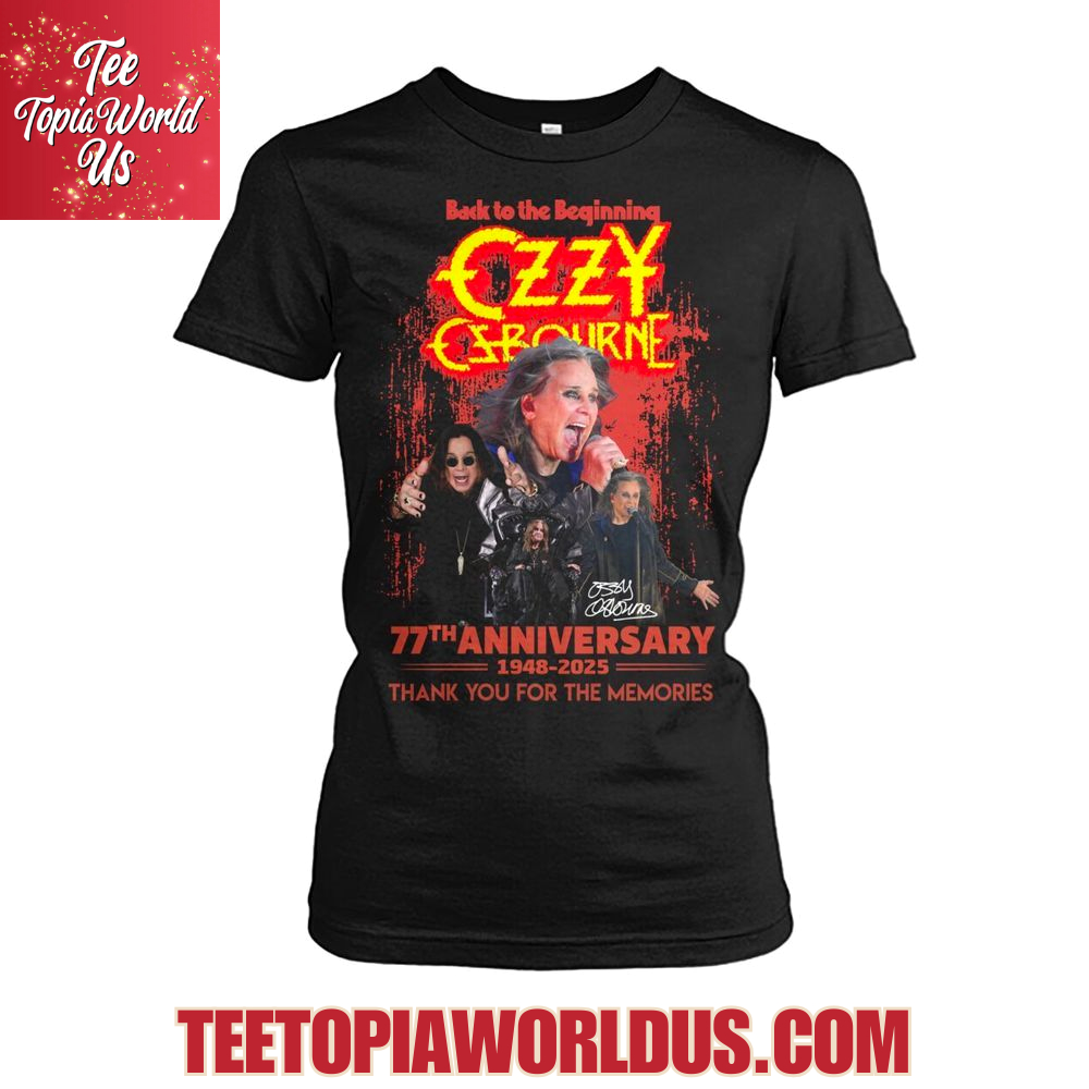 Back To The Geginning Ozzy Ozbourne 77th Anniversary 1948-2025 Thank You For The Memories T-Shirt Back To The Geginning Ozzy Ozbourne 77th Anniversary 1948-2025 Thank You For The Memories T-Shirt