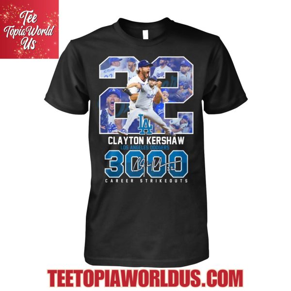 Clayton Kershaw Los Angeles Dodgers 3000 Career Strikeouts T-Shirt