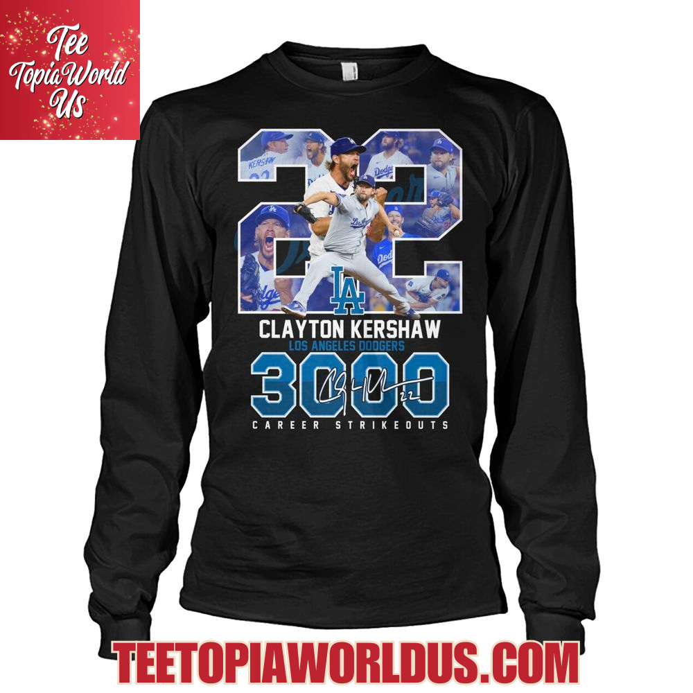 Clayton Kershaw Los Angeles Dodgers 3000 Career Strikeouts T-Shirt Clayton Kershaw Los Angeles Dodgers 3000 Career Strikeouts T-Shirt