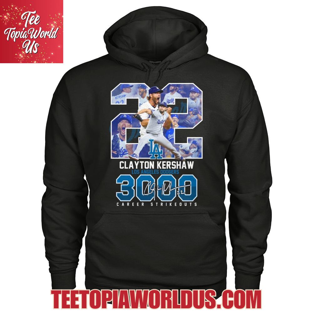Clayton Kershaw Los Angeles Dodgers 3000 Career Strikeouts T-Shirt Clayton Kershaw Los Angeles Dodgers 3000 Career Strikeouts T-Shirt