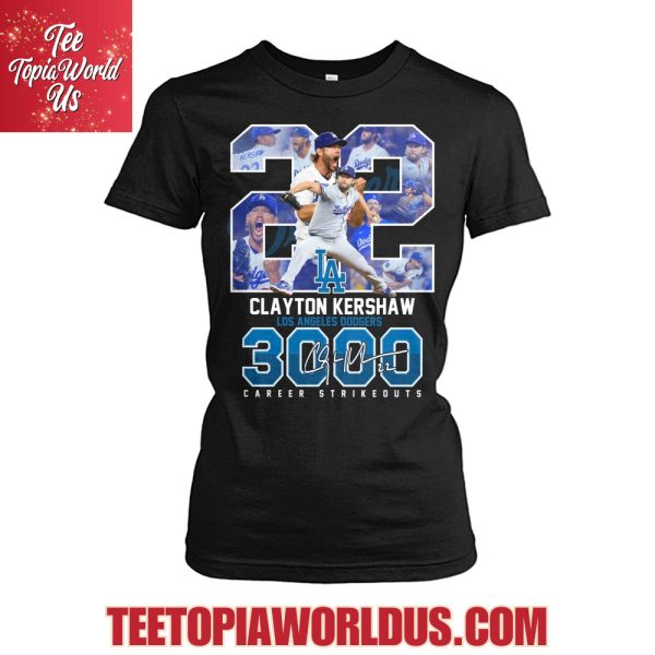 Clayton Kershaw Los Angeles Dodgers 3000 Career Strikeouts T-Shirt