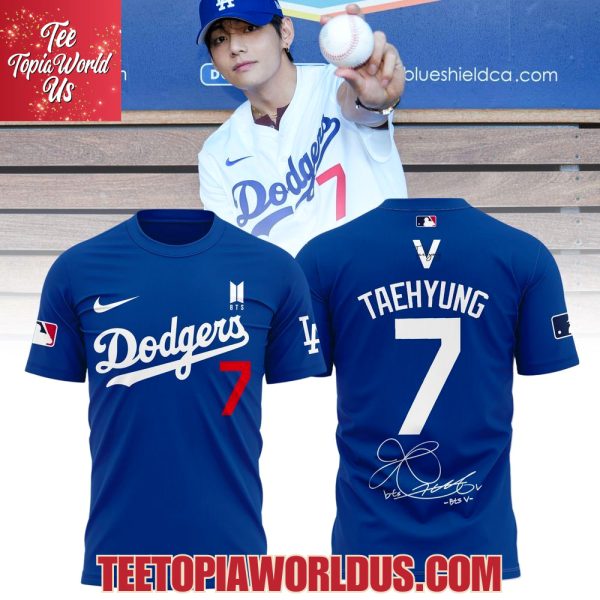 Los Angeles Dodgers x Teahyung 7 V BTS Blue Hoodie