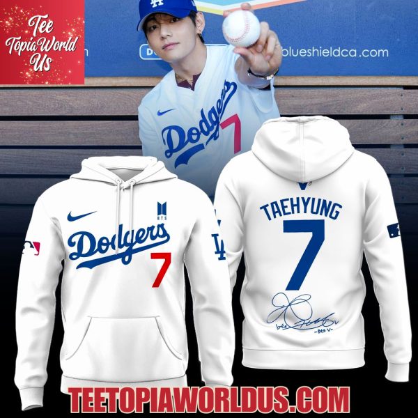 Los Angeles Dodgers x Teahyung 7 V BTS White Hoodie