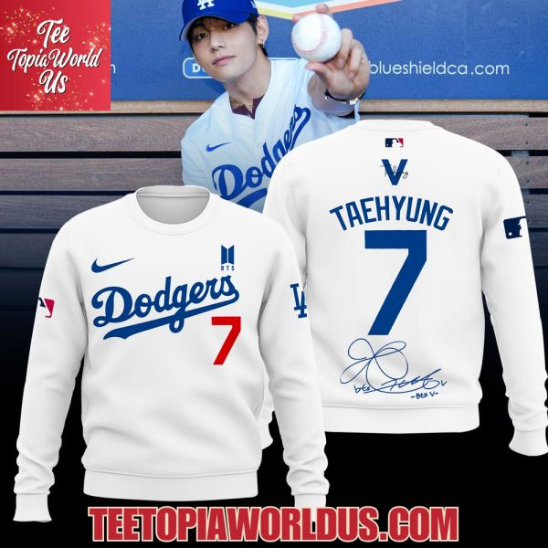 Los Angeles Dodgers x Teahyung 7 V BTS White Hoodie
