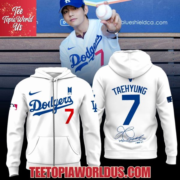 Los Angeles Dodgers x Teahyung 7 V BTS White Hoodie