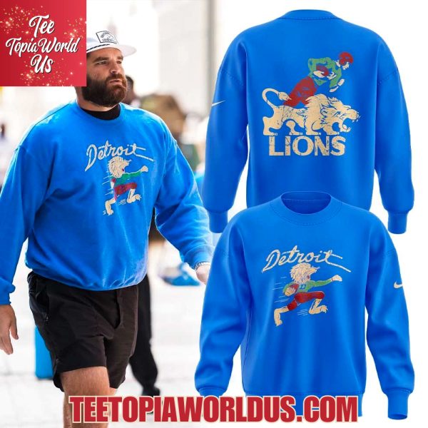 Detroit Lions 50s Retro Mascot Royal Blue Sweatshirt