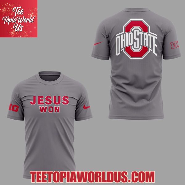 Ohio State Buckeyes Jesus Won Gray T-Shirt