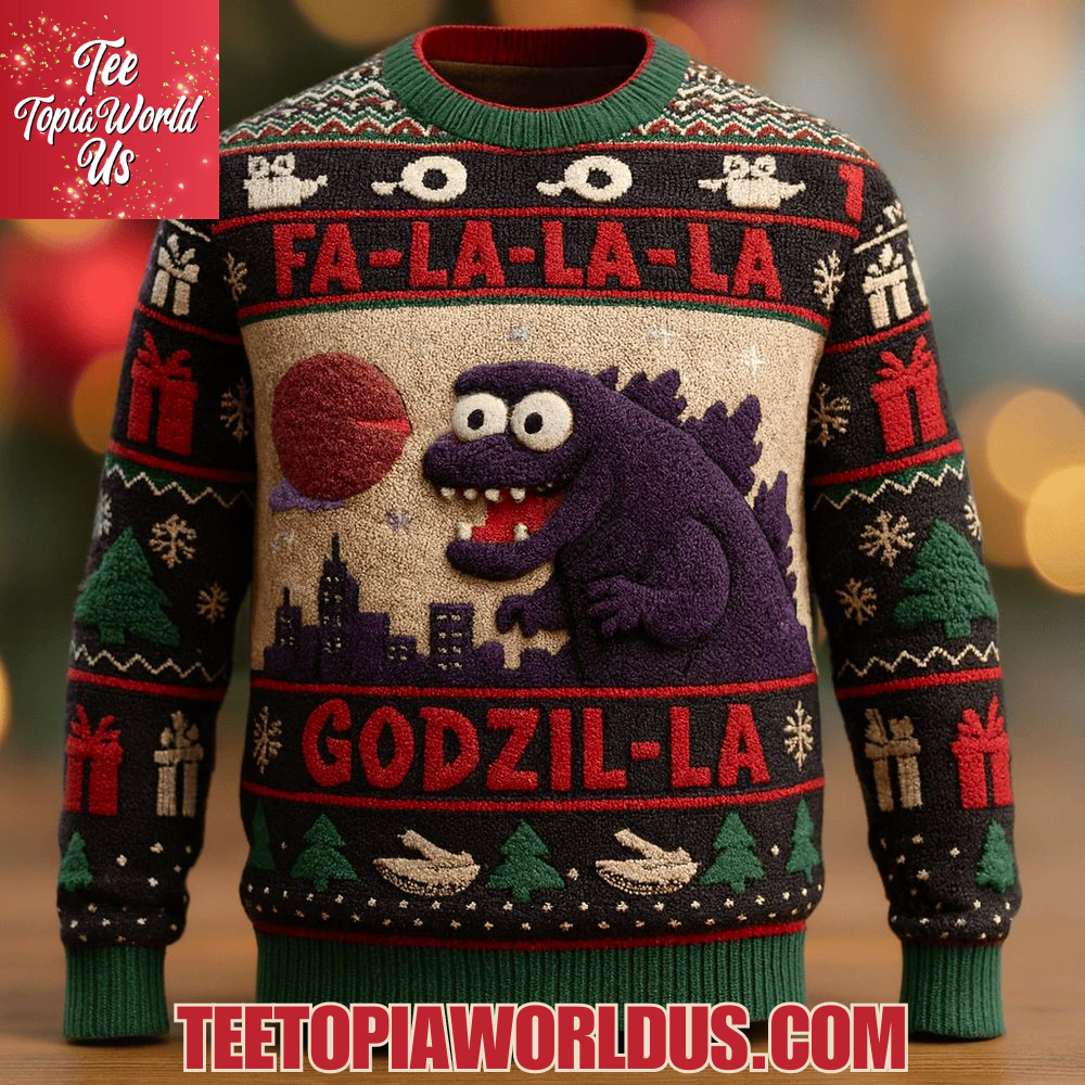 Falalala Godzil-la Christmas Knitted Ugly Sweater Falalala Godzil-la Christmas Knitted Ugly Sweater