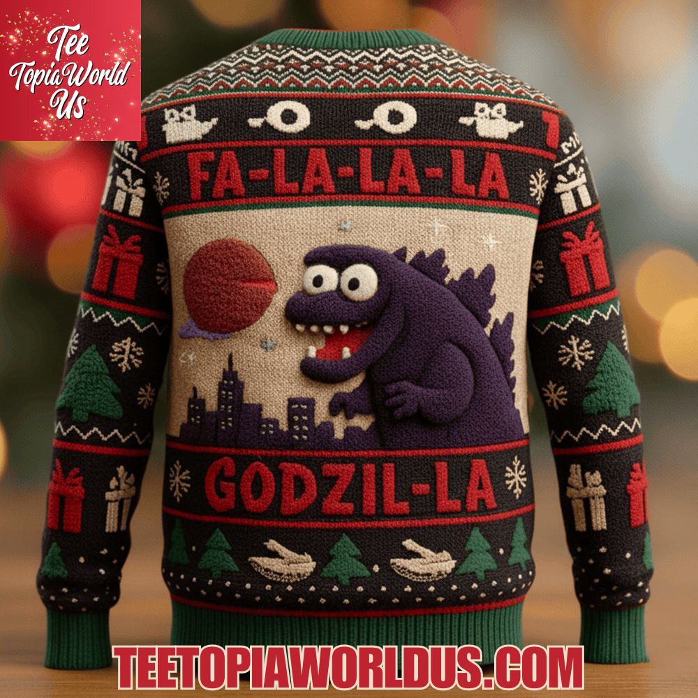 Falalala Godzil-la Christmas Knitted Ugly Sweater Falalala Godzil-la Christmas Knitted Ugly Sweater
