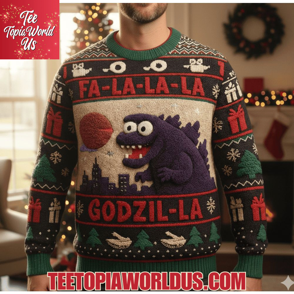 Falalala Godzil-la Christmas Knitted Ugly Sweater Falalala Godzil-la Christmas Knitted Ugly Sweater
