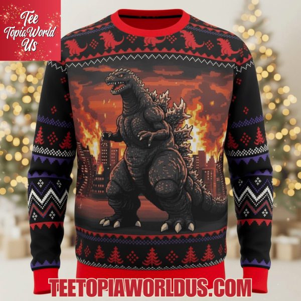 Godzilla Christmas Knitted Ugly Sweater