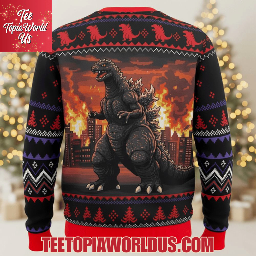 Godzilla Christmas Knitted Ugly Sweater Godzilla Christmas Knitted Ugly Sweater