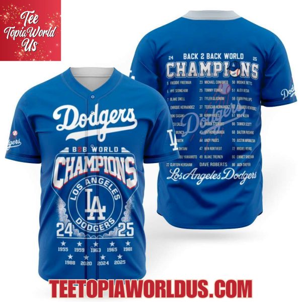 Back to Back World Champions 2025 Los Angeles Dodgers 3D Baseball Jersey